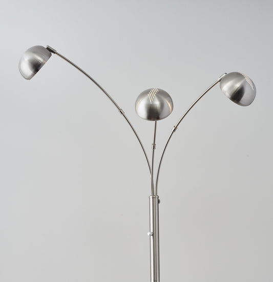 84" Steel Three Light Tree Floor Lamp With Silver Metal Bell Shades