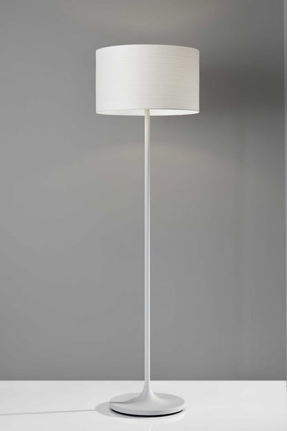 60" White Metal Floor Lamp With White Drum Shade