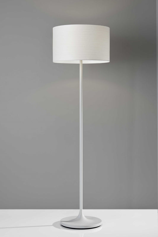 60" White Metal Floor Lamp With White Drum Shade