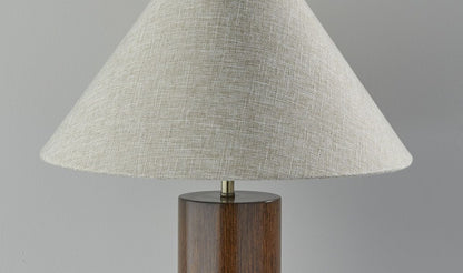 26" Natural Solid Wood Cylinder Table Lamp With White Cone Shade