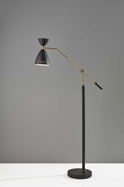 66" Black Adjustable Task Floor Lamp With Black Metal Cone Shade