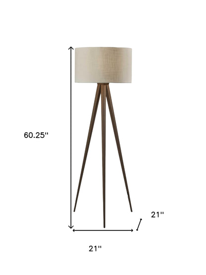 60" Tripod Floor Lamp With White Drum Shade