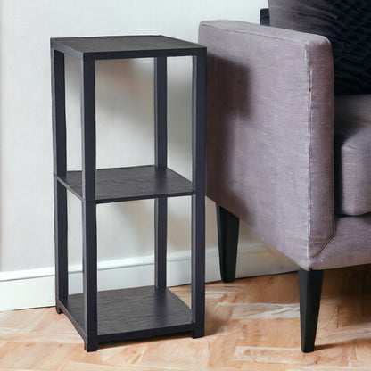 28" Black Square End Table With Two Shelves