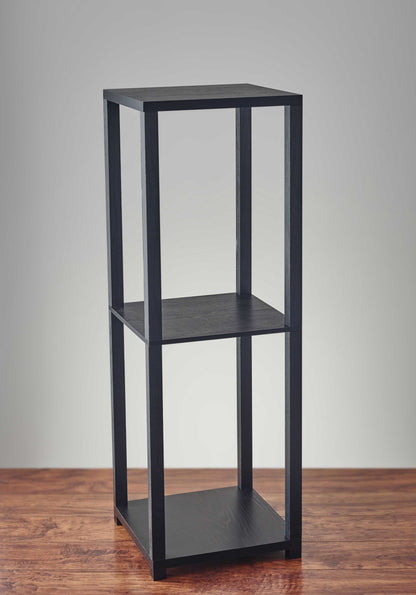 Table d'appoint carrée en bois massif noir de 35 po avec deux étagères