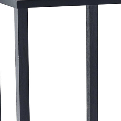 Table d'appoint carrée en bois massif noir de 35 po avec deux étagères