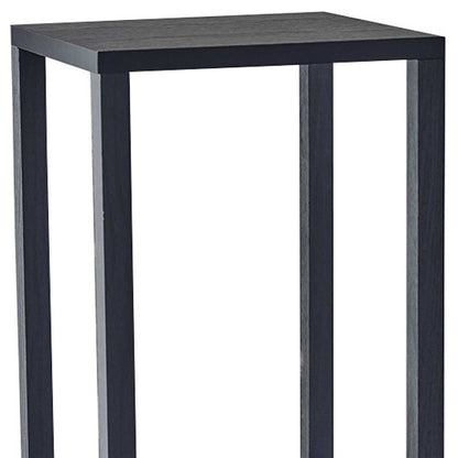 Table d'appoint carrée en bois massif noir de 35 po avec deux étagères