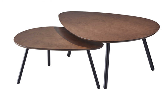 Tables gigognes rondes en bois massif noir et marron de 17 po