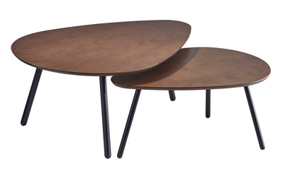 Tables gigognes rondes en bois massif noir et marron de 17 po