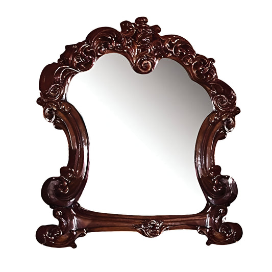 Miroir de commode avec cadre en bois massif et dessus couronné brun de 45 po