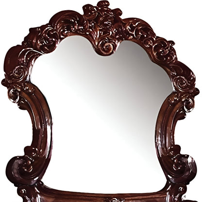 Miroir de commode avec cadre en bois massif et dessus couronné brun de 45 po