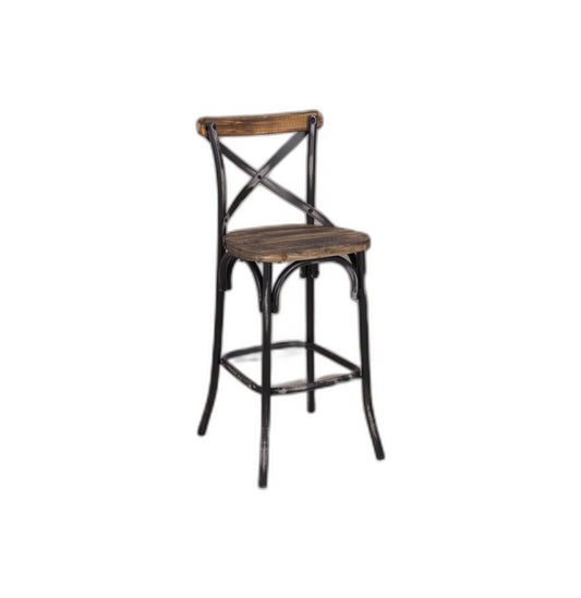 22" Brown And Black Iron Bar Chair