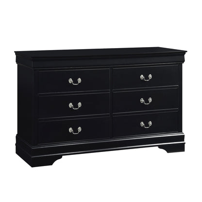 Commode double à six tiroirs en bois massif noir de 57 po