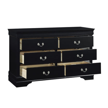 Commode double à six tiroirs en bois massif noir de 57 po