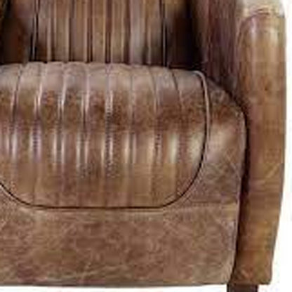 29" Brown Faux Leather Distressed Barrel Chair