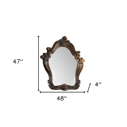 Miroir de commode avec cadre en bois massif et dessus couronné brun de 47 po