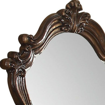 Miroir de commode avec cadre en bois massif et dessus couronné brun de 47 po