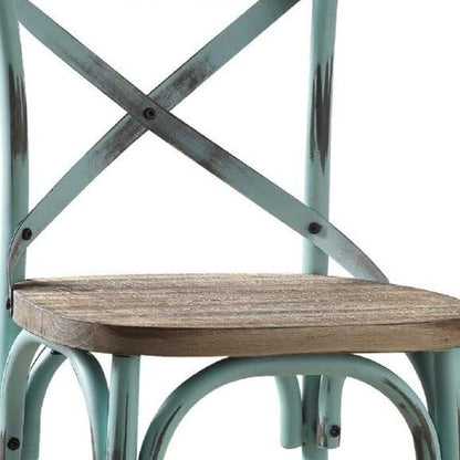 21" Brown And Turquoise Solid Wood And Metal Bar Chair