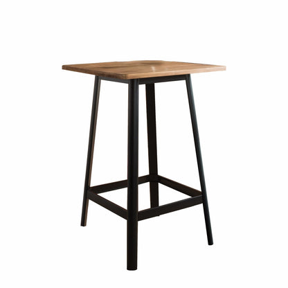 28" Natural and Black Square Solid Wood and Brass Bar Table