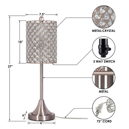 Ensemble de deux lampes de table en métal argenté de 24 po avec abat-jour tambour transparent