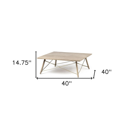 Table basse carrée en bois massif et métal marron et noir de 40 po