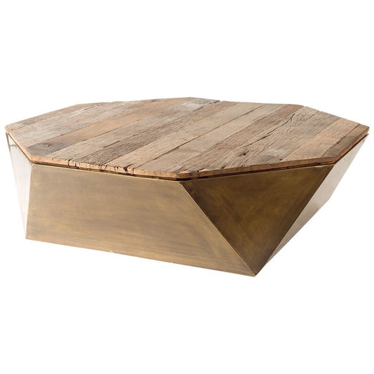 Table basse octogonale en bois massif naturel de 48 po avec plateau relevable vieilli