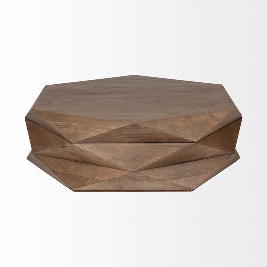 Table basse hexagonale en bois massif et manufacturé brun de 48 po