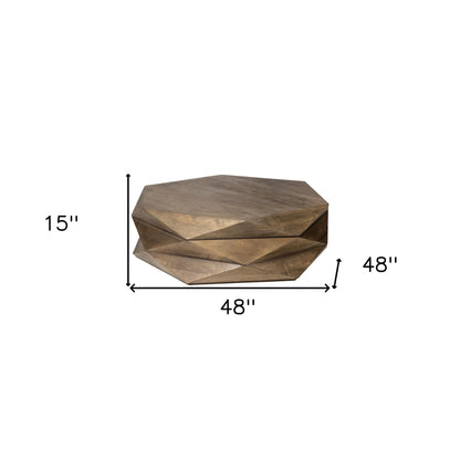 Table basse hexagonale en bois massif et manufacturé brun de 48 po