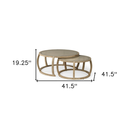 Tables basses rondes en rotin tressé de 41,5 po S2 avec plateau en verre et bois massif