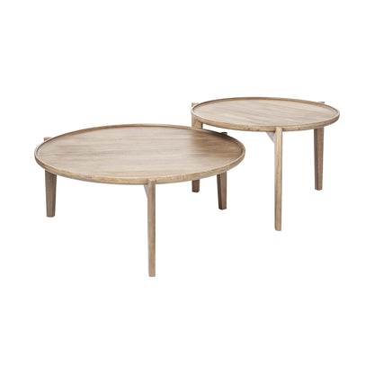 Tables basses rondes gigognes en bois massif brun de 40 po