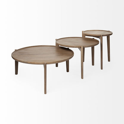 Tables basses rondes gigognes en bois massif brun de 40 po