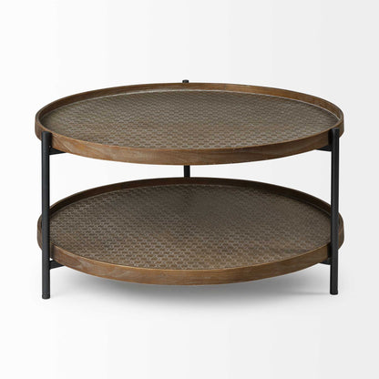 Table basse à deux niveaux en bois et métal brun et noir de 33 po