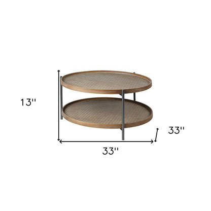 Table basse à deux niveaux en bois et métal brun et noir de 33 po