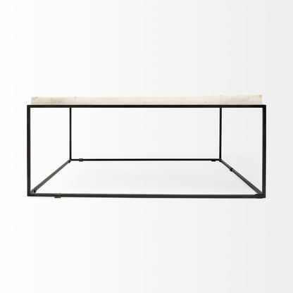 Table basse carrée en marbre véritable et métal blanc et noir de 36 po