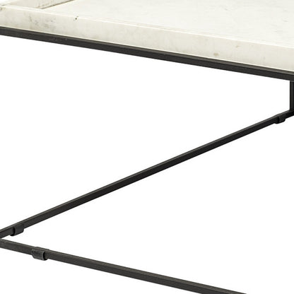 Table basse carrée en marbre véritable et métal blanc et noir de 36 po