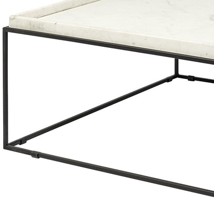 Table basse carrée en marbre véritable et métal blanc et noir de 36 po