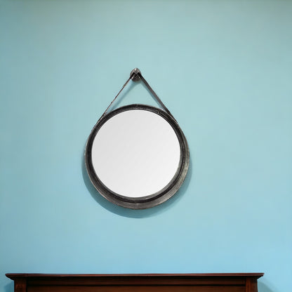 Miroir d'appoint rond en métal noir de 30 po