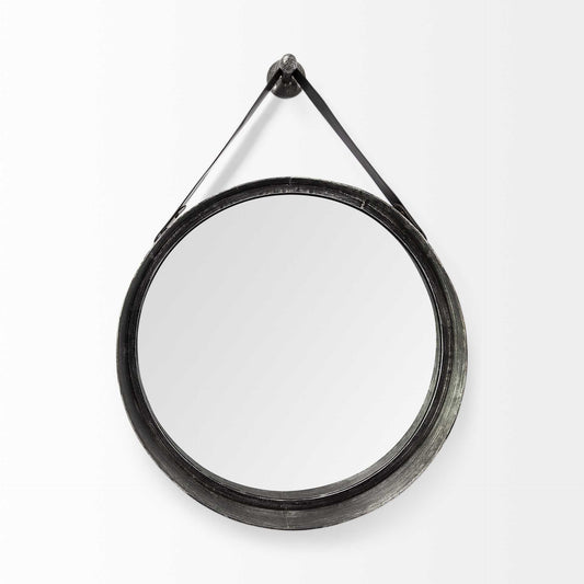 Miroir d'appoint rond en métal noir de 30 po