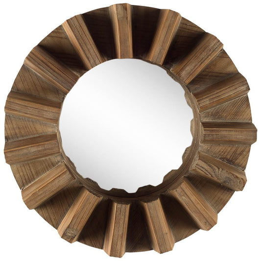 Miroir mural rond Sprocket 17" avec cadre en finition noyer