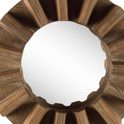 Miroir mural rond Sprocket 17" avec cadre en finition noyer