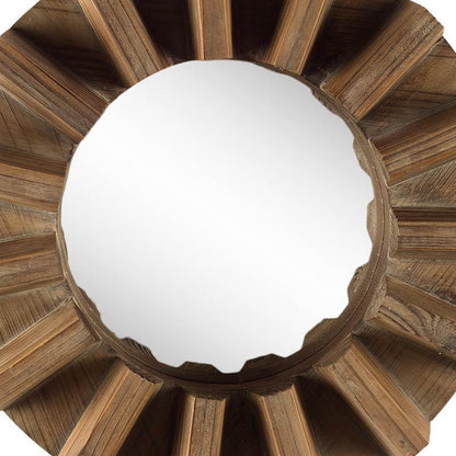 Miroir mural rond Sprocket 17" avec cadre en finition noyer