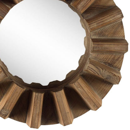 Miroir mural rond Sprocket 17" avec cadre en finition noyer