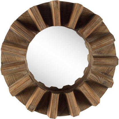 Miroir mural rond Sprocket 17" avec cadre en finition noyer