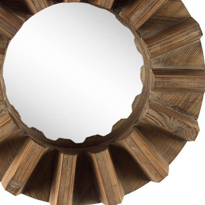 Miroir mural rond Sprocket 17" avec cadre en finition noyer