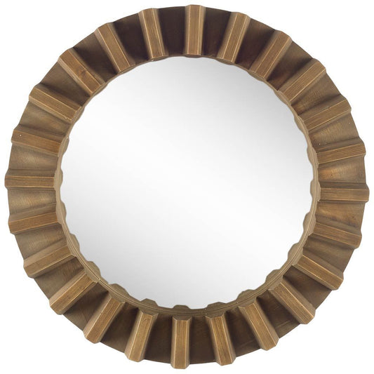 Miroir mural rond avec cadre en bois brun de 26 po