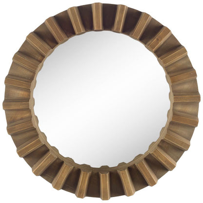 Miroir mural rond avec cadre en bois brun de 26 po