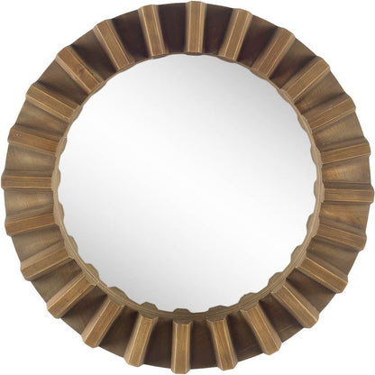 Miroir mural rond avec cadre en bois brun de 26 po