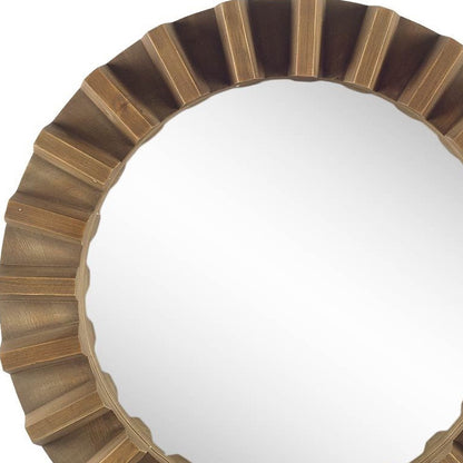 Miroir mural rond avec cadre en bois brun de 26 po