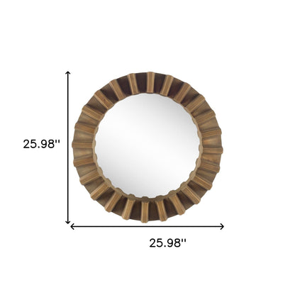 Miroir mural rond avec cadre en bois brun de 26 po