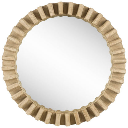 Miroir mural rond de 35 po avec cadre en bois brun naturel