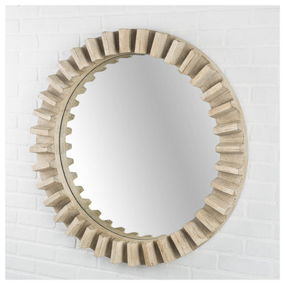 Miroir mural rond de 35 po avec cadre en bois brun naturel